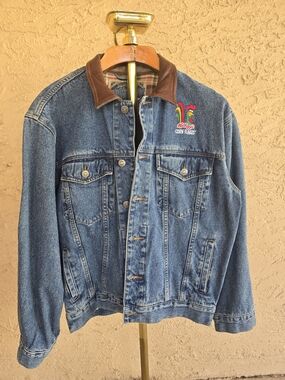 Upstream Denim Jacket with Brown Leather Trim - Blue